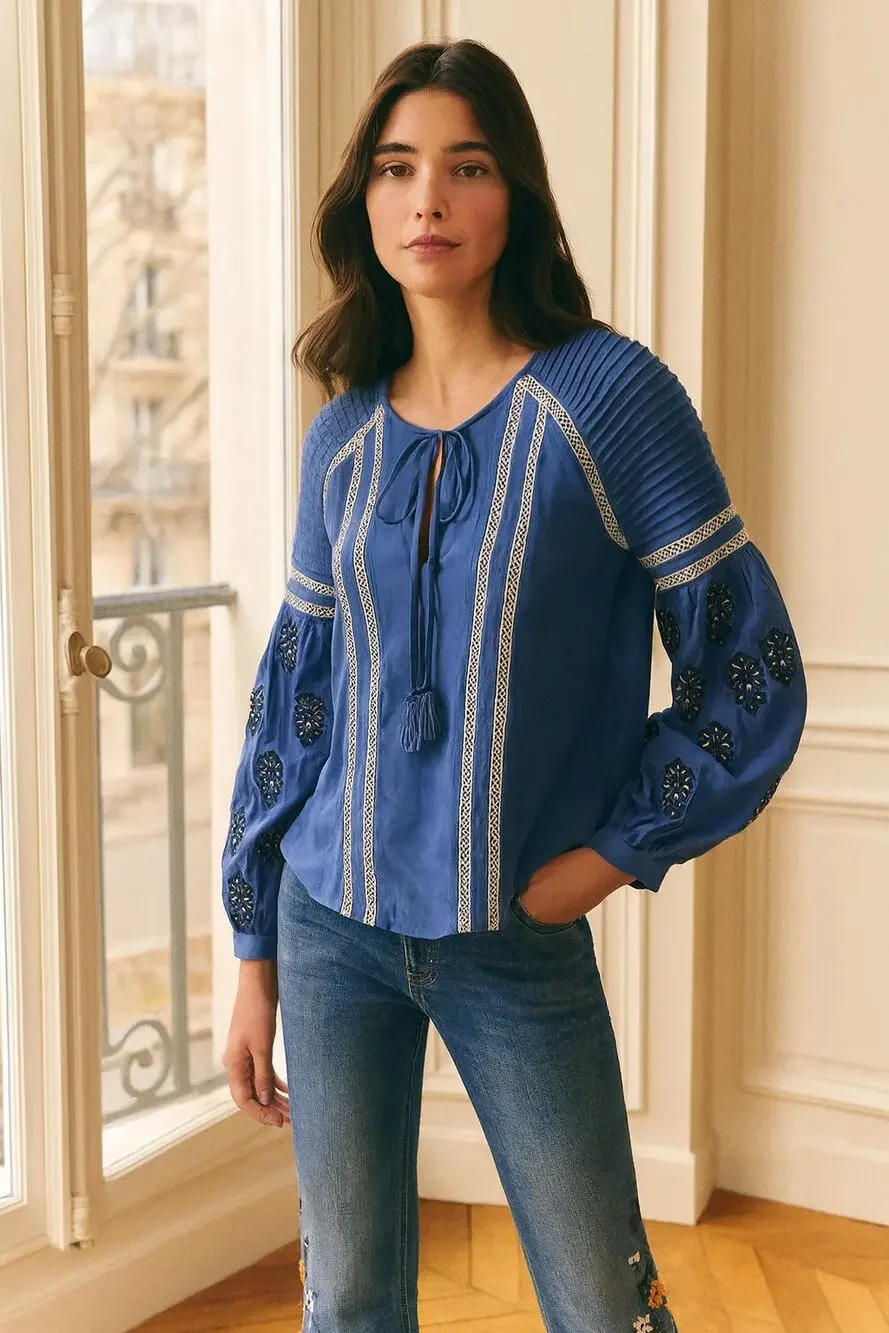 Veronica beard 2 Alpine Silk Embroidered Blouse